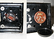 Переключатель входящего напряжения на фильмоскопе ФГК 49. Слева на экземплярах раннего выпуска. Справа на более поздних моделях