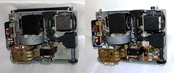 сравнение внутреннего устройства пультовой и безпультовой модификаций диапроектора Лектор-600
